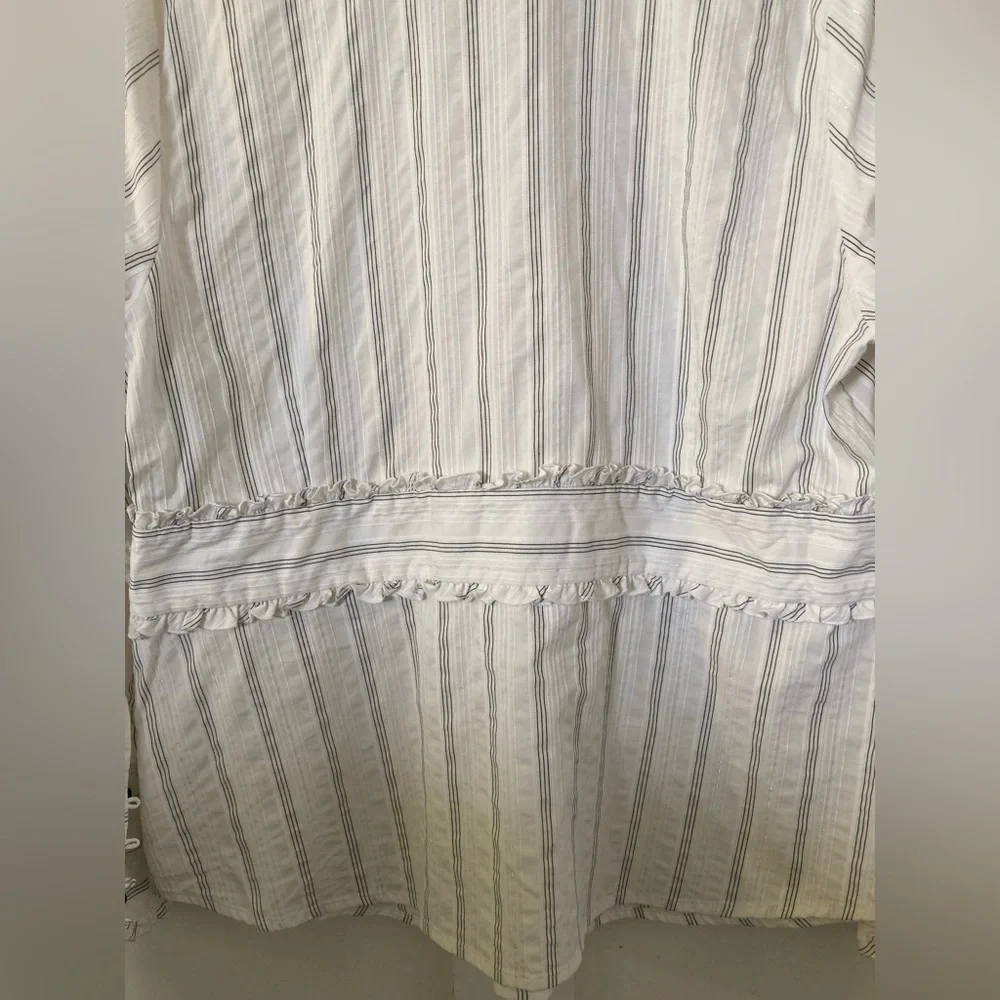 LANE Bryant ruffled popover blouse button cuffs striped